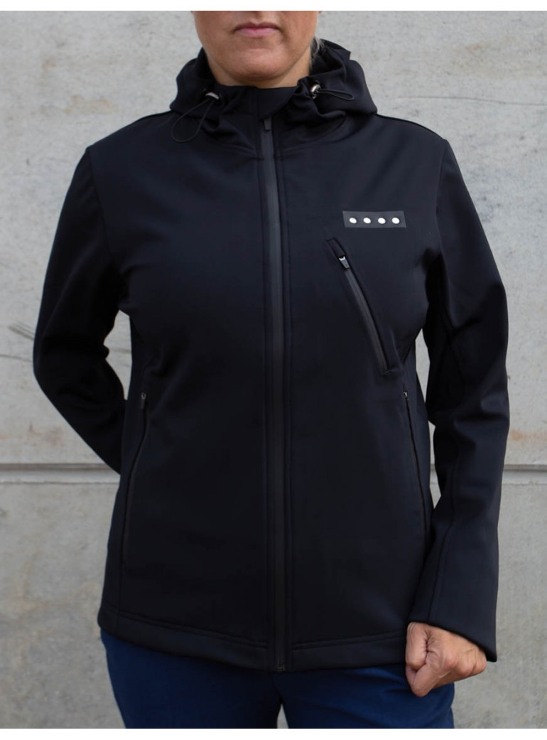 BLACK  SOFTSHELL JACKET WITH INSULATED HOOD