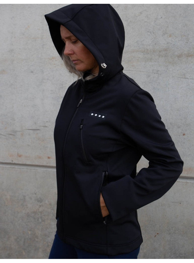 BLACK  SOFTSHELL JACKET WITH INSULATED HOOD