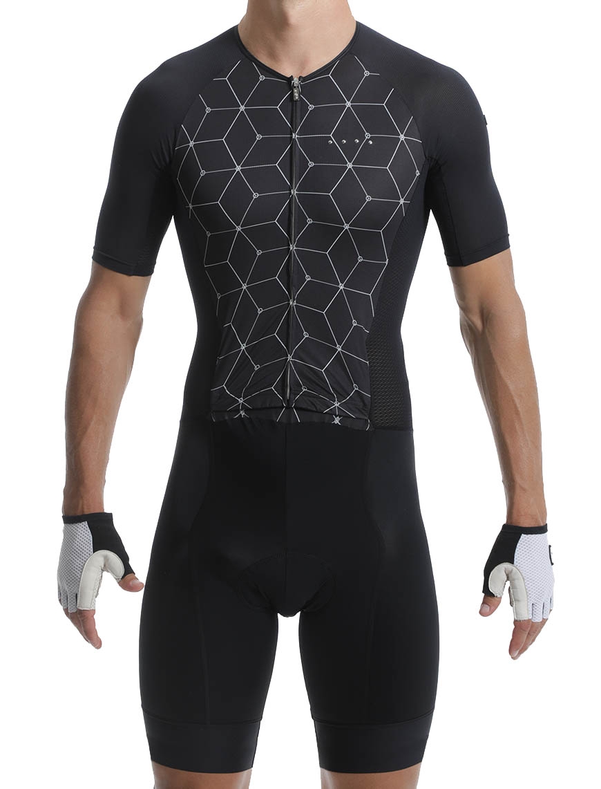 reflector logo cycling Man Skinsuit black with high density italian pad 