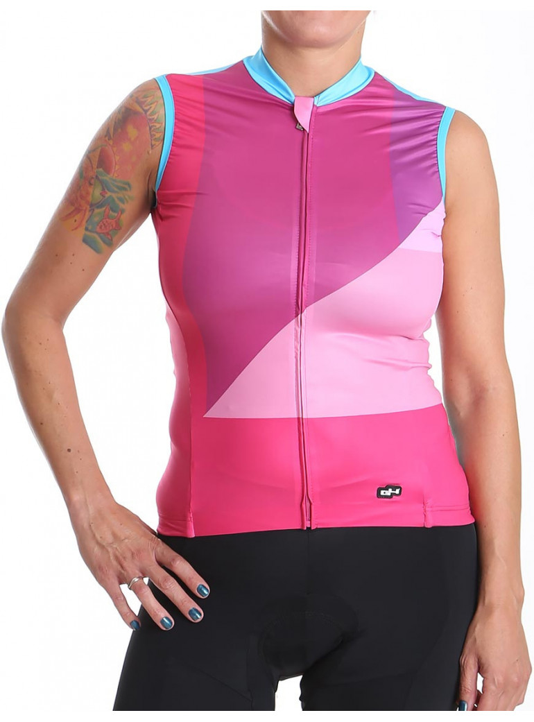 GWELL Femme Maillot de Cyclisme Veste Manches Longues Pantalon de Sport Vélo Rose