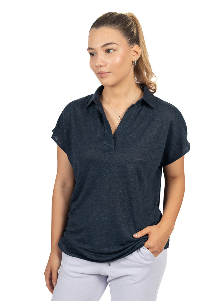woman linen polo shirt