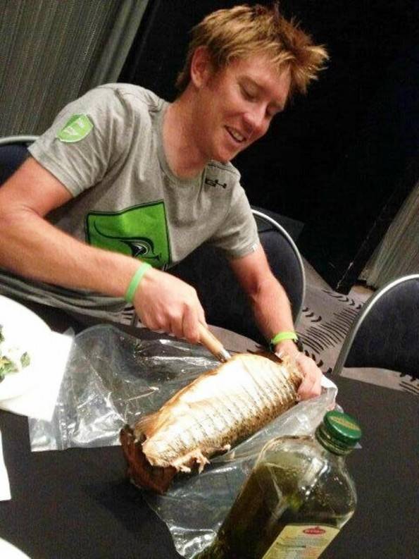 Cameron preparing dinner for his team mates (image: Cannondale)