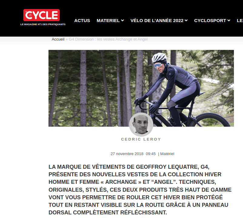 le cycle magazine présente les vestes de G4