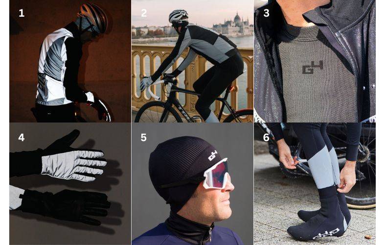 Insulated and reflective bike clothing and accessories for the cold and to be seen on the road.