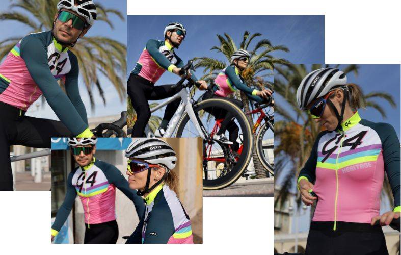 High-end cycling apparel in fashion spring colors.