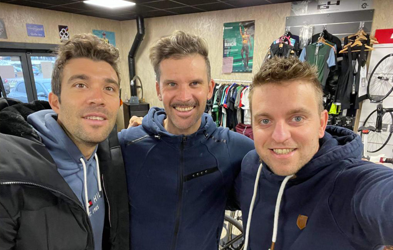Thibaut Pinot , Geoffroy Lequatre and Matthieu Converset in December 2021 at Cycles des mille étangs